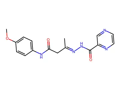 N-[(E)-[4-(4-methoxyanilino)-4-oxobutan-2-ylidene]amino]pyrazine-2-carboxamide structure