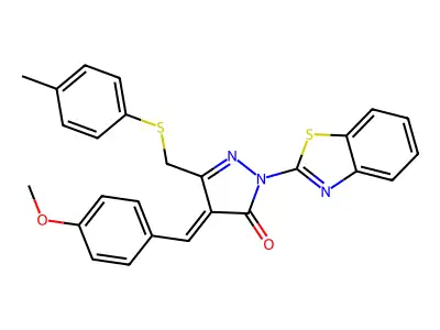 (4E)-2-(1,3-benzothiazol-2-yl)-4-(4-methoxybenzylidene)-5-{[(4-methylphenyl)sulfanyl]methyl}-2,4-dihydro-3H-pyrazol-3-one structure