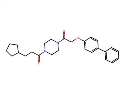 3-Cyclopentyl-1-[4-[2-(4-phenylphenoxy)acetyl]piperazin-1-yl]propan-1-one structure