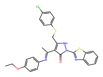 (4Z)-2-(1,3-benzothiazol-2-yl)-5-[(4-chlorophenyl)sulfanylmethyl]-4-[1-(4-ethoxyanilino)ethylidene]pyrazol-3-one structure