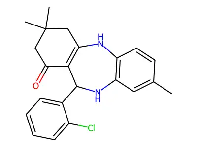 11-(2-chlorophenyl)-3,3,8-trimethyl-2,3,4,5,10,11-hexahydro-1H-dibenzo[b,e][1,4]diazepin-1-one structure