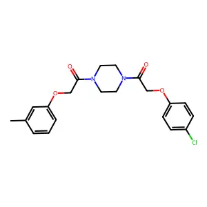 2-(4-Chlorophenoxy)-1-[4-[2-(3-methylphenoxy)acetyl]piperazin-1-yl]ethanone structure