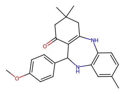 11-(4-methoxyphenyl)-3,3,8-trimethyl-2,3,4,5,10,11-hexahydro-1H-dibenzo[b,e][1,4]diazepin-1-one structure