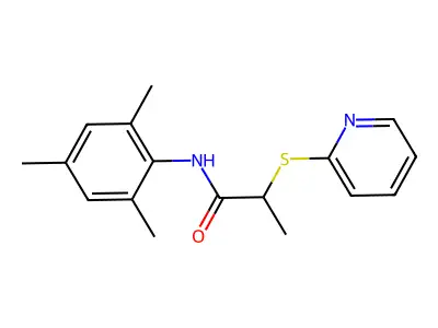 2-pyridin-2-ylsulfanyl-N-(2,4,6-trimethylphenyl)propanamide structure