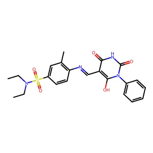 N,N-diethyl-3-methyl-4-{[(2,4,6-trioxo-1-phenyltetrahydro-5(2H)-pyrimidinylidene)methyl]amino}benzenesulfonamide structure