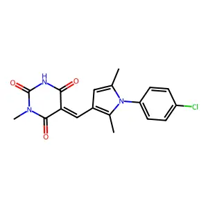 (5Z)-5-{[1-(4-chlorophenyl)-2,5-dimethyl-1H-pyrrol-3-yl]methylidene}-1-methylpyrimidine-2,4,6(1H,3H,5H)-trione structure