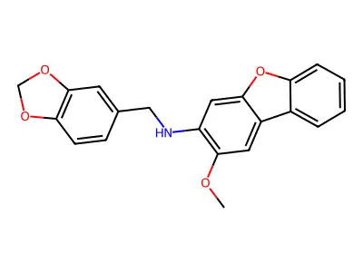 Benzo[1,3]dioxol-5-ylmethyl-(2-methoxy-dibenzofuran-3-yl)-amine structure