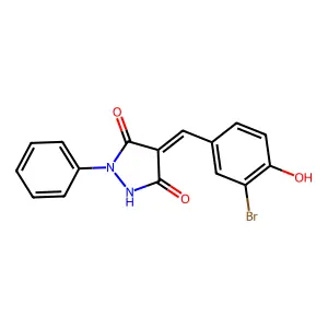 (4E)-4-(3-bromo-4-hydroxybenzylidene)-1-phenylpyrazolidine-3,5-dione structure