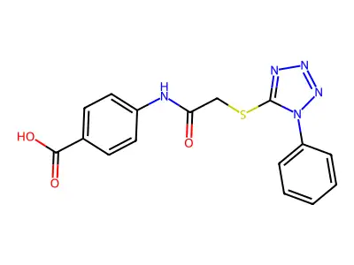 4-({[(1-phenyl-1H-tetrazol-5-yl)thio]acetyl}amino)benzoic acid structure