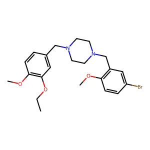1-[(5-bromo-2-methoxyphenyl)methyl]-4-[(3-ethoxy-4-methoxyphenyl)methyl]piperazine structure