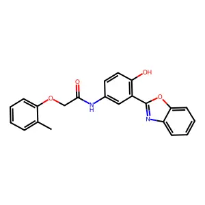 N-[3-(1,3-benzoxazol-2-yl)-4-hydroxyphenyl]-2-(2-methylphenoxy)acetamide structure