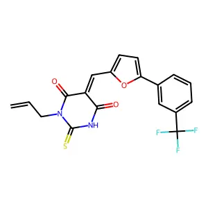 (5Z)-1-(prop-2-en-1-yl)-2-thioxo-5-({5-[3-(trifluoromethyl)phenyl]furan-2-yl}methylidene)dihydropyrimidine-4,6(1H,5H)-dione structure
