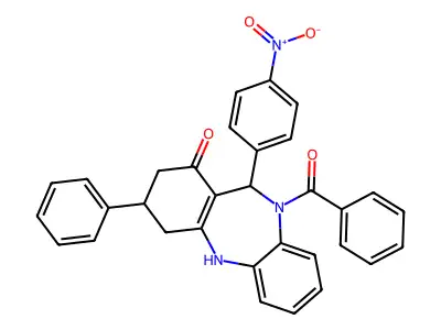 11-(4-nitrophenyl)-3-phenyl-10-(phenylcarbonyl)-2,3,4,5,10,11-hexahydro-1H-dibenzo[b,e][1,4]diazepin-1-one structure