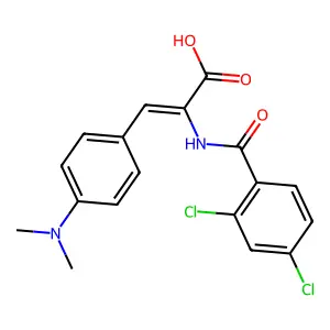 (E)-2-(2,4-dichlorobenzamido)-3-(4-(dimethylamino)phenyl)acrylic acid structure