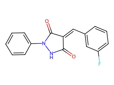 (4E)-4-[(3-fluorophenyl)methylidene]-1-phenylpyrazolidine-3,5-dione structure