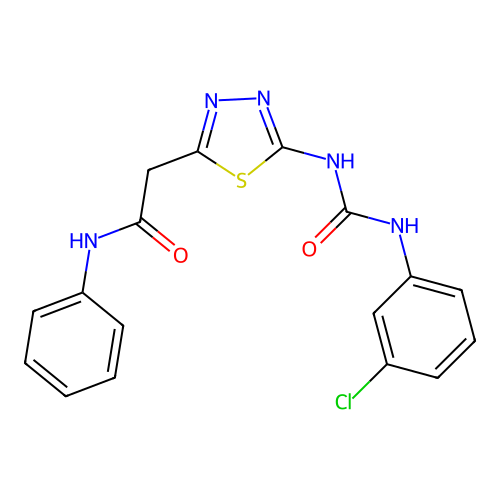 2-(5-{[(3-chlorophenyl)carbamoyl]amino}-1,3,4-thiadiazol-2-yl)-N-phenylacetamide structure