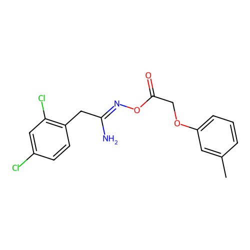 (1Z)-2-(2,4-dichlorophenyl)-N'-{[(3-methylphenoxy)acetyl]oxy}ethanimidamide structure