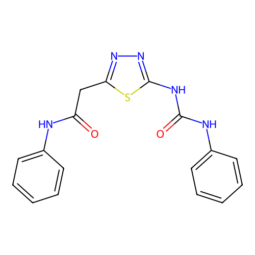 N-phenyl-2-{5-[(phenylcarbamoyl)amino]-1,3,4-thiadiazol-2-yl}acetamide structure