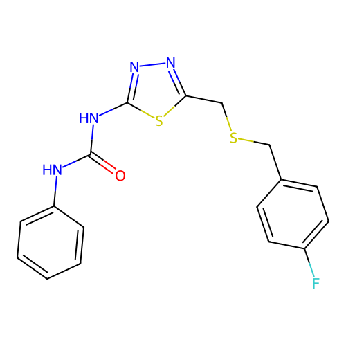 1-(5-{[(4-Fluorobenzyl)sulfanyl]methyl}-1,3,4-thiadiazol-2-yl)-3-phenylurea structure