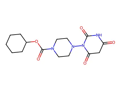1-Piperazinecarboxylic acid, 4-(tetrahydro-2,4,6-trioxo-1(2H)-pyrimidinyl)-, cyclohexyl ester structure