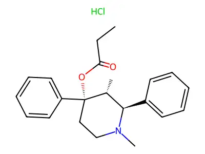 Piperidin-4-axial-ol, 1,3-equatorial-dimethyl-2-equatorial,4-equatorial-diphenyl-, propionate (ester), hydrochloride structure