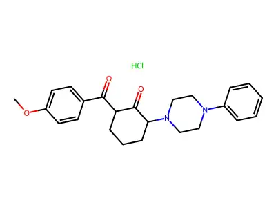 Cyclohexanone, 2-(p-methoxybenzoyl)-6-(4-phenyl-1-piperazinyl)-, hydrochloride structure