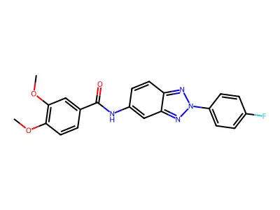 N-[2-(4-fluorophenyl)benzotriazol-5-yl]-3,4-dimethoxybenzamide structure
