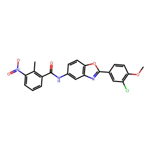N-[2-(3-chloro-4-methoxyphenyl)-1,3-benzoxazol-5-yl]-2-methyl-3-nitrobenzamide structure