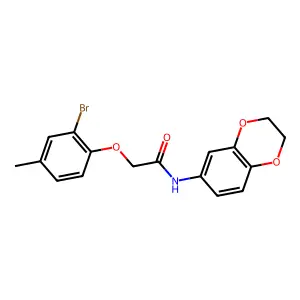 2-(2-bromo-4-methylphenoxy)-N-(2,3-dihydro-1,4-benzodioxin-6-yl)acetamide structure