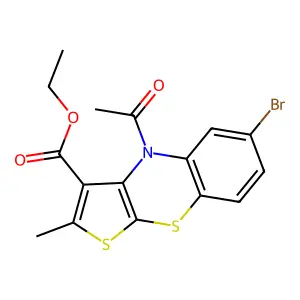 ethyl 4-acetyl-6-bromo-2-methyl-4H-thieno[2,3-b][1,4]benzothiazine-3-carboxylate structure