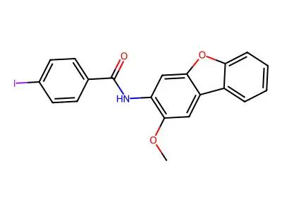 4-iodo-N-(2-methoxydibenzofuran-3-yl)benzamide structure