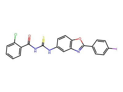 2-chloro-N-[[2-(4-iodophenyl)-1,3-benzoxazol-5-yl]carbamothioyl]benzamide structure