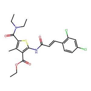 ethyl 2-[[(E)-3-(2,4-dichlorophenyl)prop-2-enoyl]amino]-5-(diethylcarbamoyl)-4-methylthiophene-3-carboxylate structure