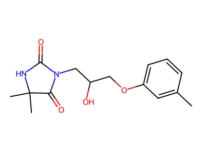 3-[2-Hydroxy-3-(3-methylphenoxy)propyl]-5,5-dimethylimidazolidine-2,4-dione structure