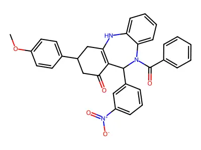 5-benzoyl-9-(4-methoxyphenyl)-6-(3-nitrophenyl)-8,9,10,11-tetrahydro-6H-benzo[b][1,4]benzodiazepin-7-one structure