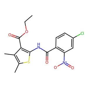 Ethyl 2-[(4-chloro-2-nitrobenzoyl)amino]-4,5-dimethylthiophene-3-carboxylate structure
