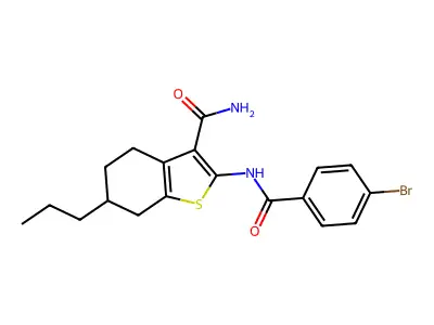 2-[(4-bromobenzoyl)amino]-6-propyl-4,5,6,7-tetrahydro-1-benzothiophene-3-carboxamide structure