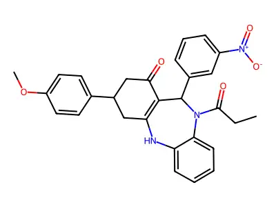 9-(4-methoxyphenyl)-6-(3-nitrophenyl)-5-propanoyl-8,9,10,11-tetrahydro-6H-benzo[b][1,4]benzodiazepin-7-one structure