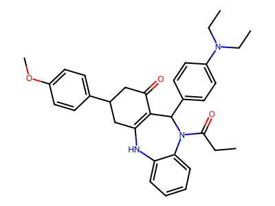 11-[4-(diethylamino)phenyl]-3-(4-methoxyphenyl)-10-propionyl-2,3,4,5,10,11-hexahydro-1H-dibenzo[b,e][1,4]diazepin-1-one structure