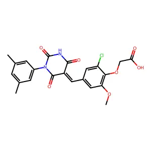 2-[2-Chloro-4-[[1-(3,5-dimethylphenyl)tetrahydro-2,4,6-trioxo-5(2H)-pyrimidinylidene]methyl]-6-methoxyphenoxy]acetic acid structure