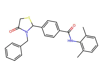 4-(3-benzyl-4-oxo-1,3-thiazolidin-2-yl)-N-(2,6-dimethylphenyl)benzamide structure