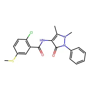 2-chloro-N-(1,5-dimethyl-3-oxo-2-phenylpyrazol-4-yl)-5-methylsulfanylbenzamide structure