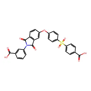 3-(5-{4-[(4-carboxyphenyl)sulfonyl]phenoxy}-1,3-dioxo-1,3-dihydro-2H-isoindol-2-yl)benzoic acid structure