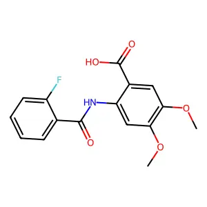 2-{[(2-Fluorophenyl)carbonyl]amino}-4,5-dimethoxybenzoic acid structure