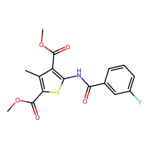 Dimethyl 5-{[(3-fluorophenyl)carbonyl]amino}-3-methylthiophene-2,4-dicarboxylate structure
