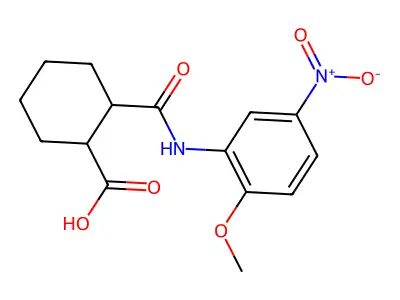 2-({5-Nitro-2-methoxyanilino}carbonyl)cyclohexanecarboxylic acid structure
