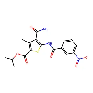 propan-2-yl 4-carbamoyl-3-methyl-5-[(3-nitrobenzoyl)amino]thiophene-2-carboxylate structure