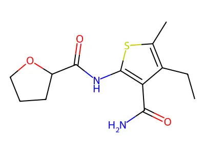 N-(3-carbamoyl-4-ethyl-5-methylthiophen-2-yl)oxolane-2-carboxamide structure