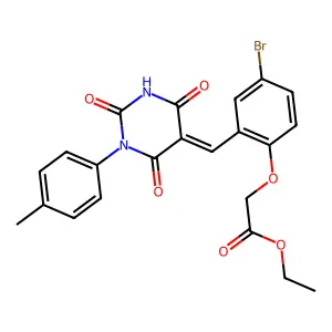 ethyl (4-bromo-2-{(E)-[1-(4-methylphenyl)-2,4,6-trioxotetrahydropyrimidin-5(2H)-ylidene]methyl}phenoxy)acetate structure
