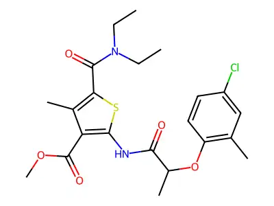 methyl 2-{[2-(4-chloro-2-methylphenoxy)propanoyl]amino}-5-(diethylcarbamoyl)-4-methylthiophene-3-carboxylate structure